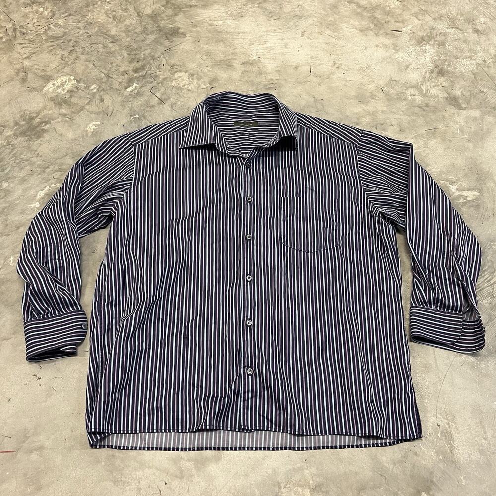 Ermenegildo Zegna Shirt Men's 2XL XXL Blue Purple Striped Casual SOFT